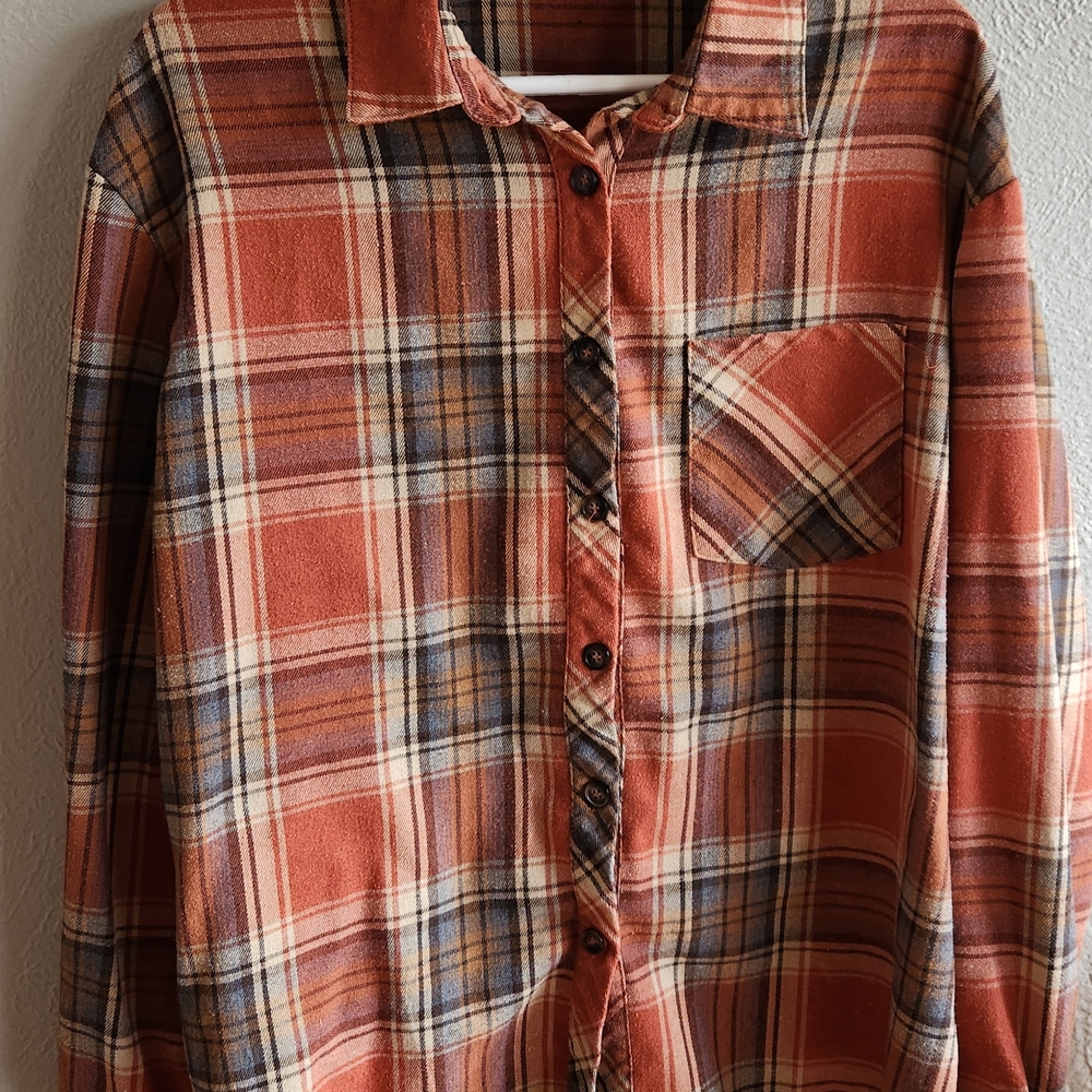 Women's Plaid Button Down Shirt in Red and Blue